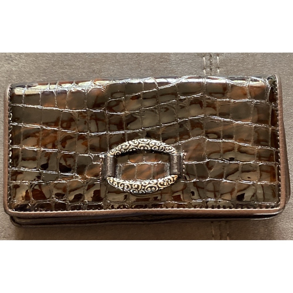 Brighton Crocodile Embossed Brown Patent Leather Cher Wallet Phone Clutch Purse